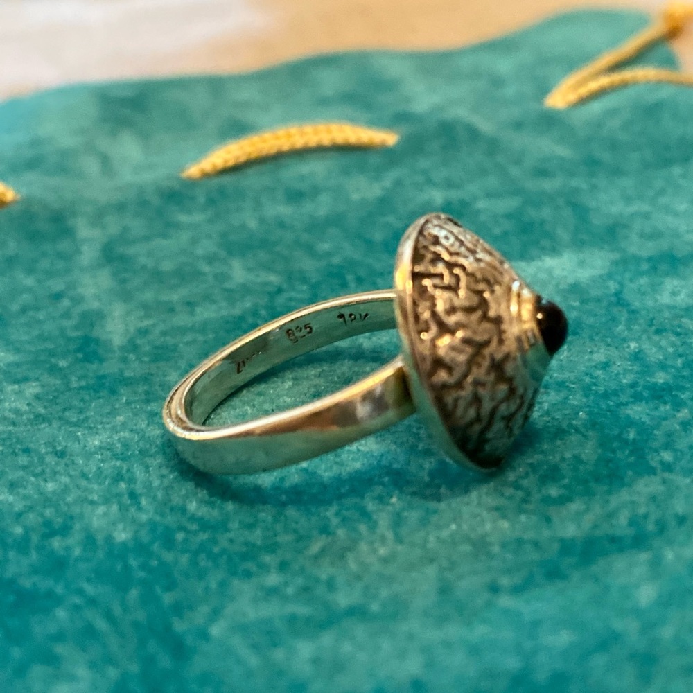 Dome Shield Sterling Silver Ring with Smooth Amber Bead - From Greece - Picture 6 of 10